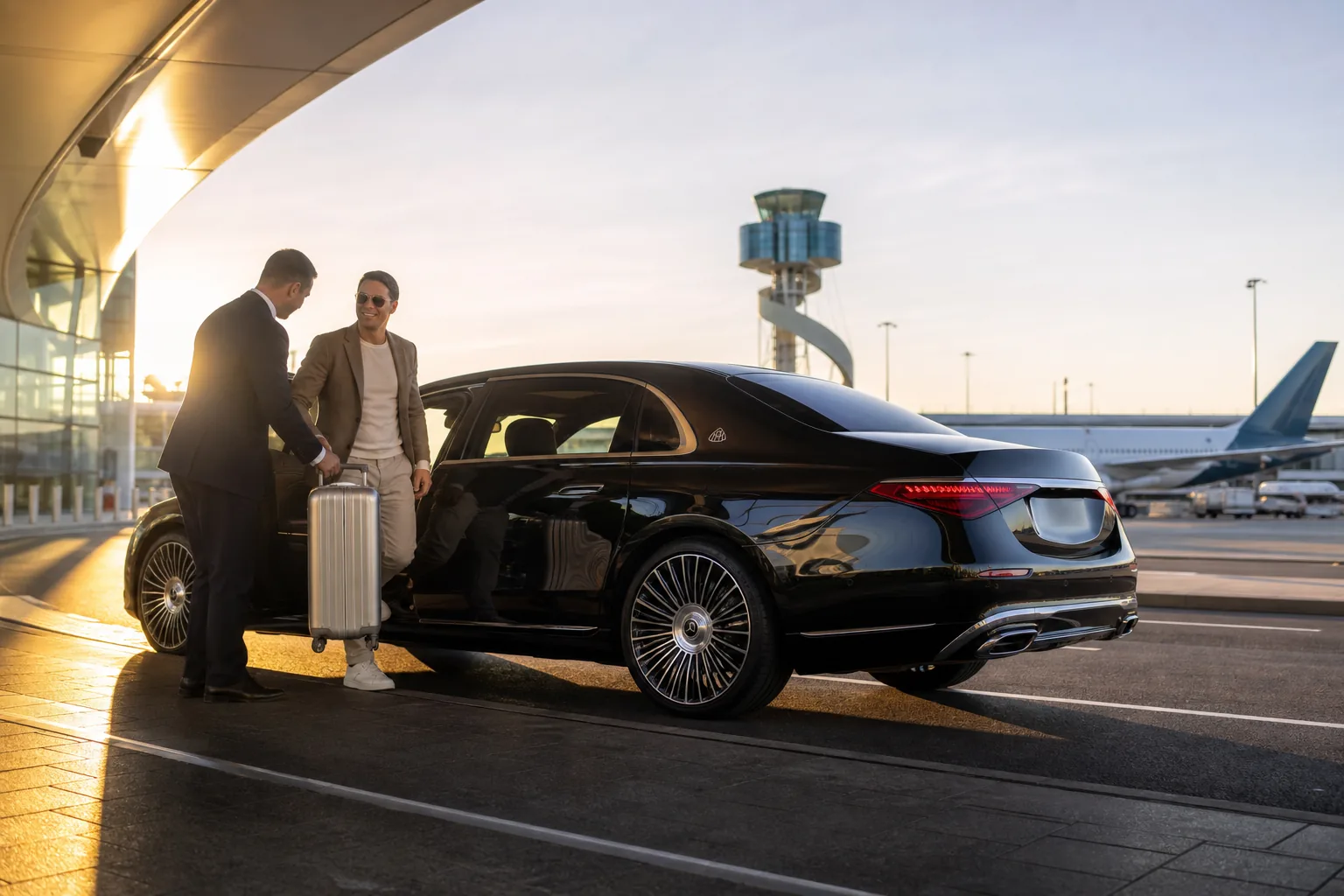 A Mercedes-Maybach S 680 prepared for a VIP airport chauffeur transfer